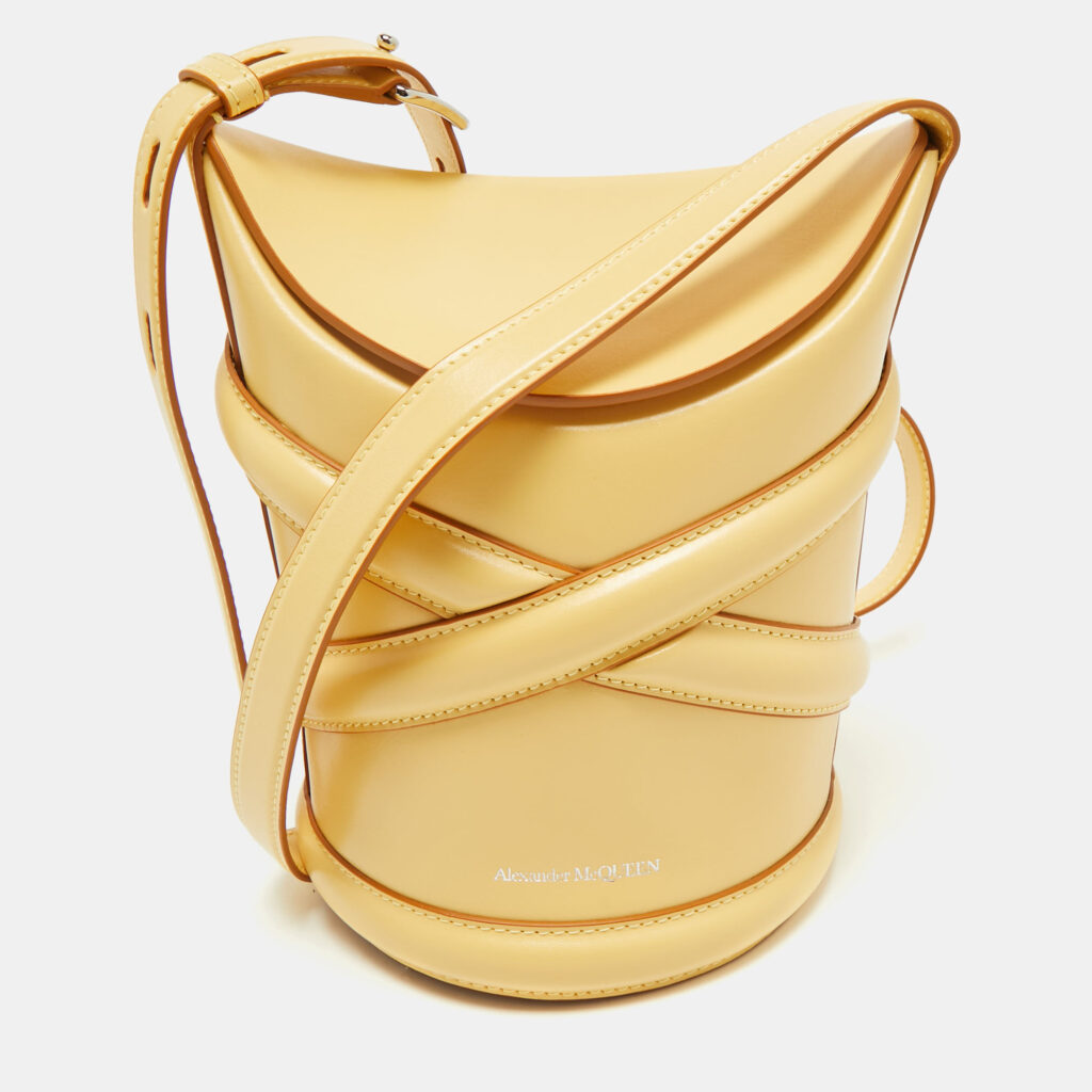 Alexander McQueen Yellow Leather Small The Curve Bucket Bag