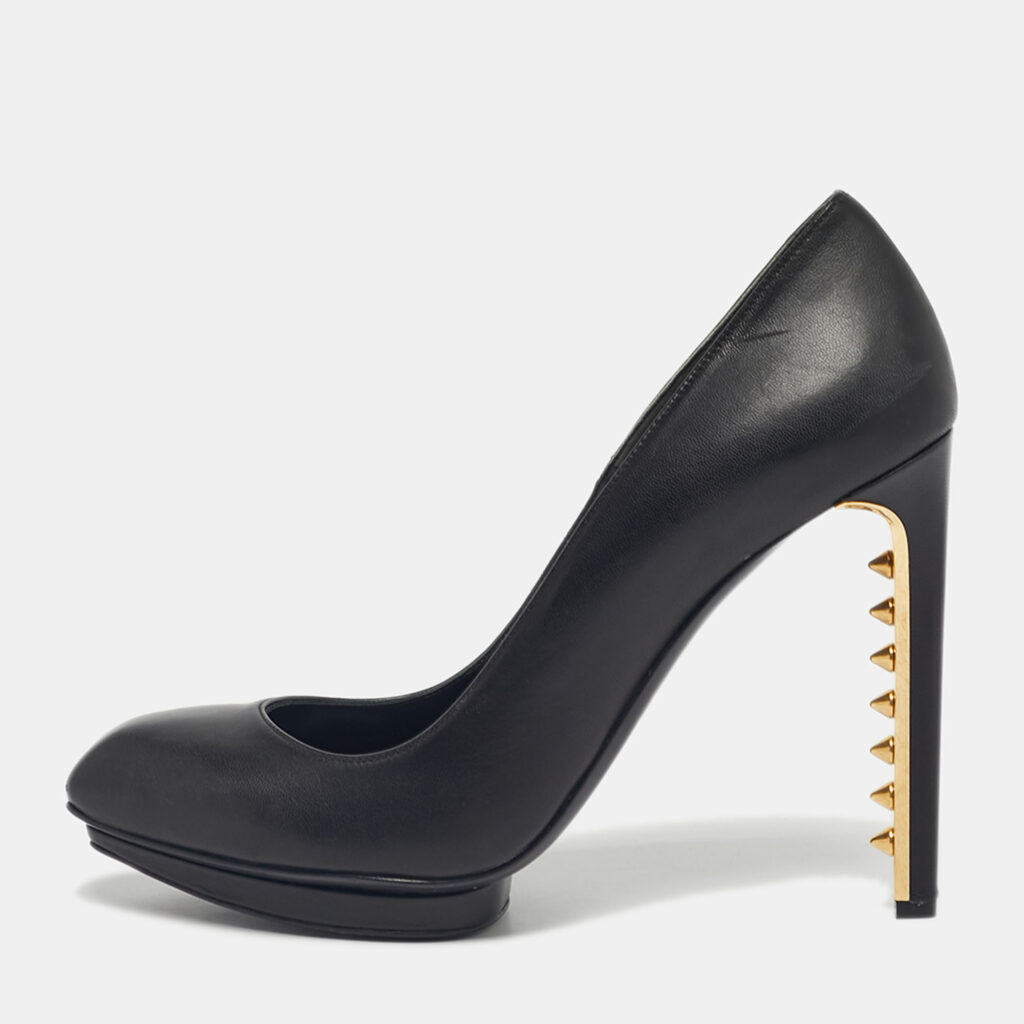 Alexander McQueen Black Leather Spikes Heel Pumps Size 40