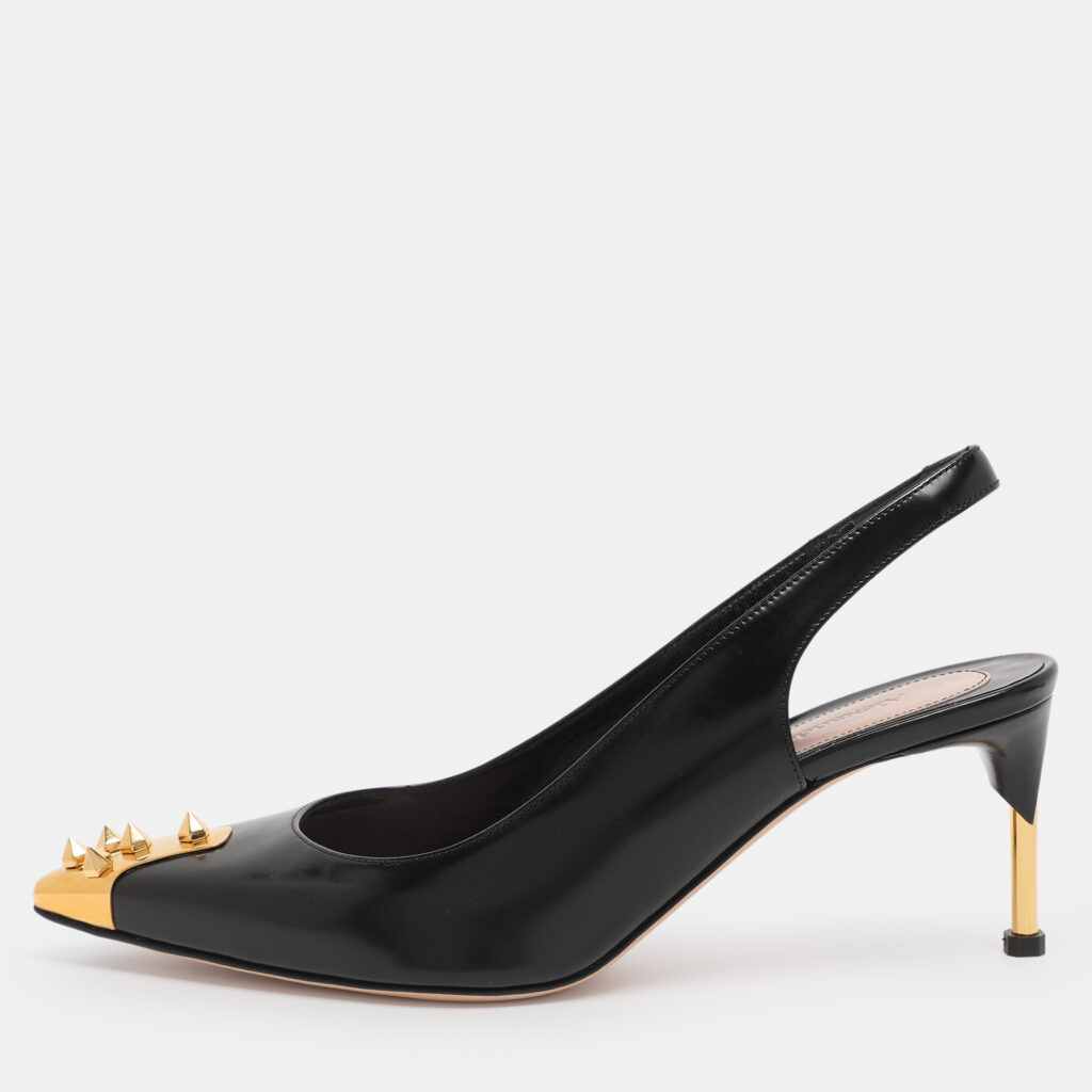 Alexander McQueen Black Patent Leather Punk Spike Slingback Pumps Size 39 Alexander McQueen Black Patent Leather Punk Spike Slingback Pumps Size 39