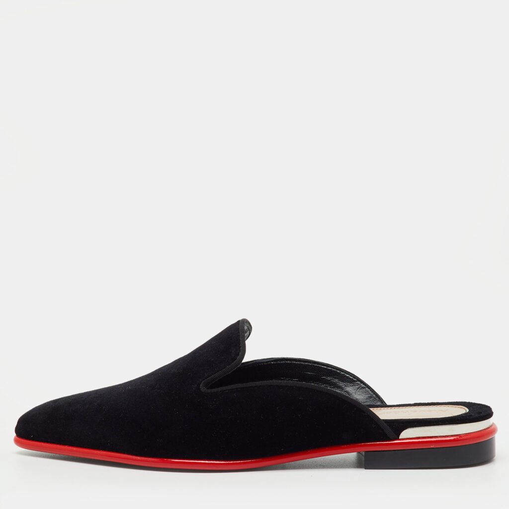 Alexander McQueen Black Velvet Ofelia Pointed Toe Flat Mules Size 36
