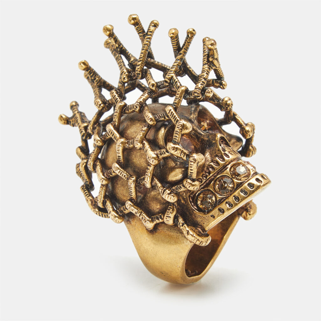 Alexander McQueen Skull Crystals Gold Tone Ring Size 55 Alexander McQueen Skull Crystals Gold Tone Ring Size 55