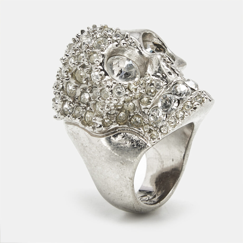 Alexander McQueen Skull Crystals Silver Tone Ring Size 53 Alexander McQueen Skull Crystals Silver Tone Ring Size 53