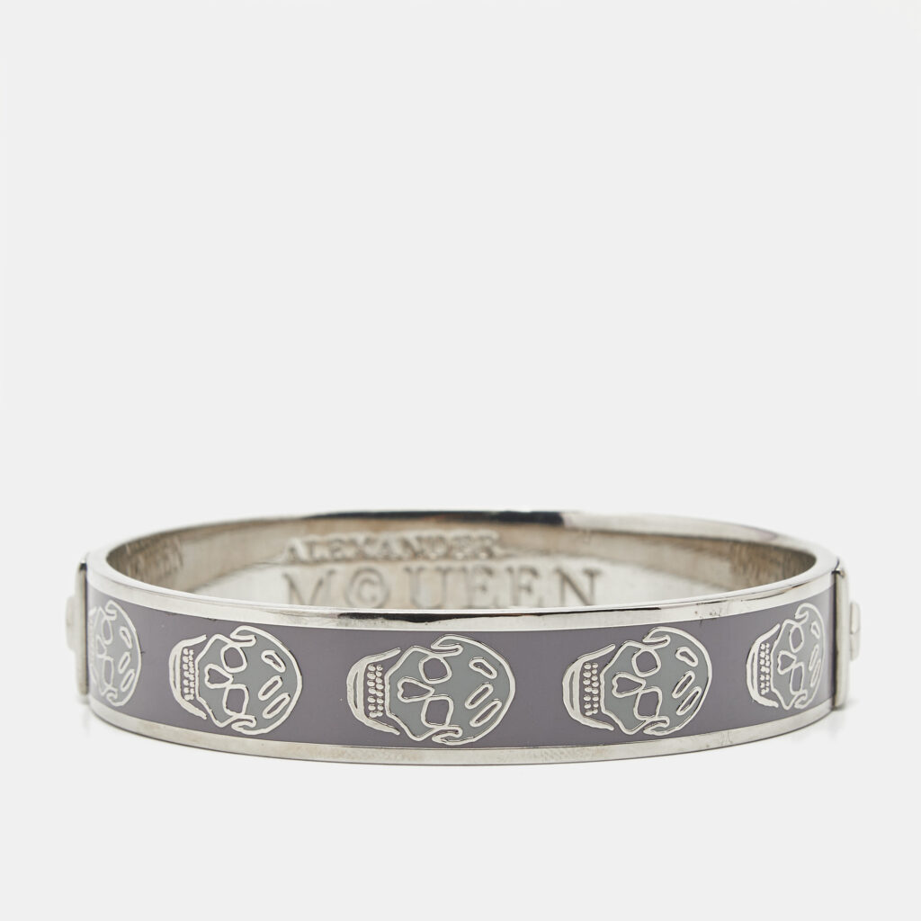 Alexander McQueen Enamel Skull Silver Tone Bangle Bracelet Alexander McQueen Enamel Skull Silver Tone Bangle Bracelet