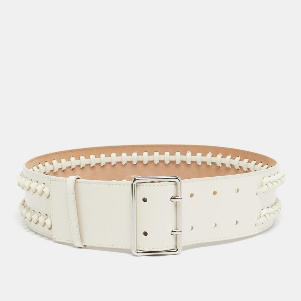 Alexander McQueen White Leather Braided Wide Belt 70CM Alexander McQueen White Leather Braided Wide Belt 70CM