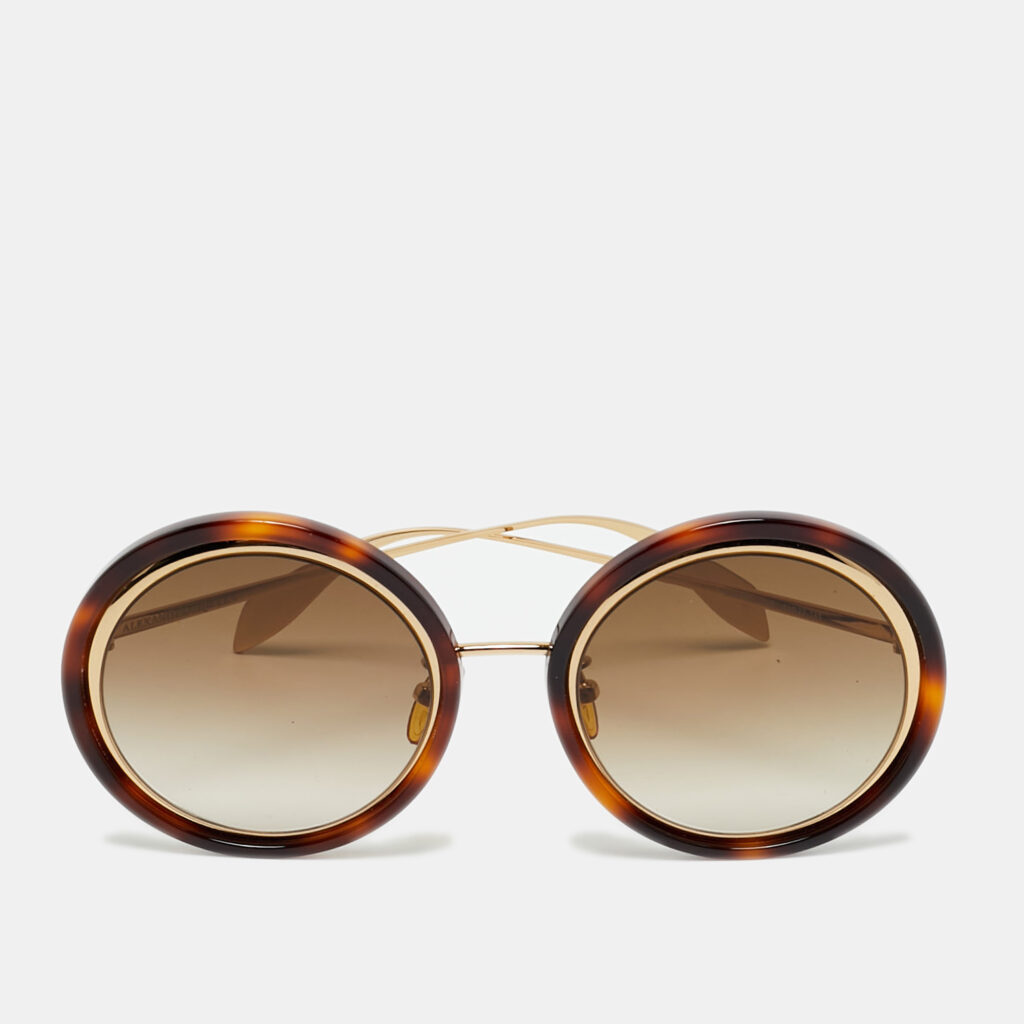 Alexander McQueen Tortoise Brown Gradient AM0150S Round Sunglasses Alexander McQueen Tortoise Brown Gradient AM0150S Round Sunglasses