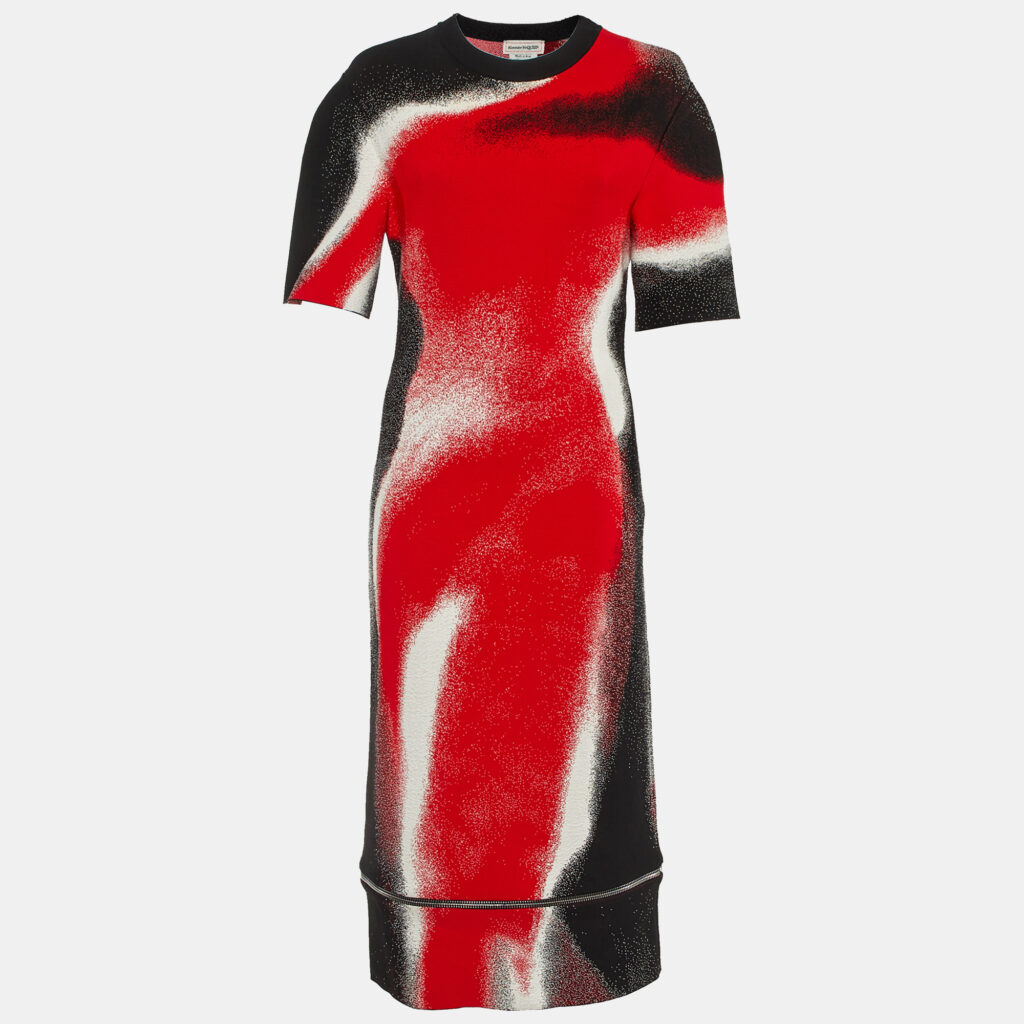Alexander McQueen Red Mushroom Spores Jacquard Knit Midi Dress M Alexander McQueen Red Mushroom Spores Jacquard Knit Midi Dress M