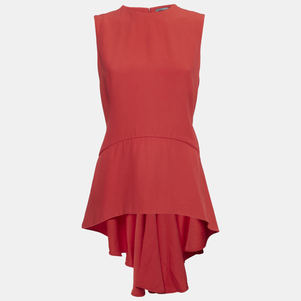 Alexander McQueen Red Crepe High-Low Flared Top M Alexander McQueen Red Crepe High-Low Flared Top M