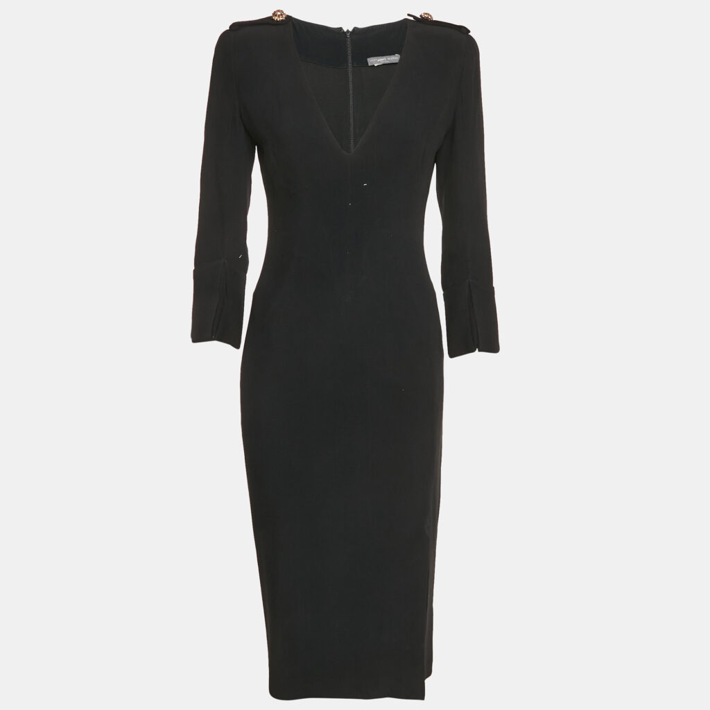 luxury-women-alexander-mcqueen-used-clothes-p1144712-006-1.jpg Alexander McQueen Black Crepe V-Neck Midi Dress S