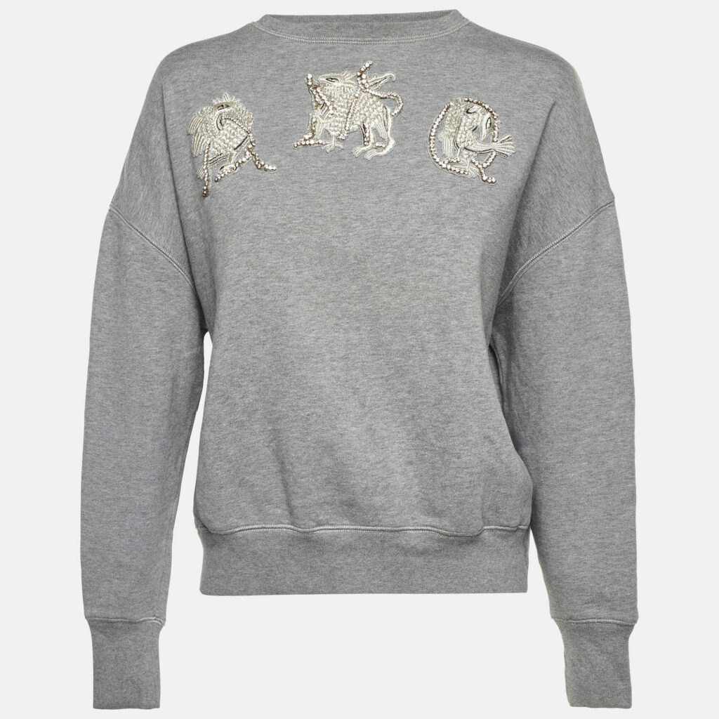 Alexander McQueen Grey Cotton Embellished Sweatshirt S Alexander McQueen Grey Cotton Embellished Sweatshirt S