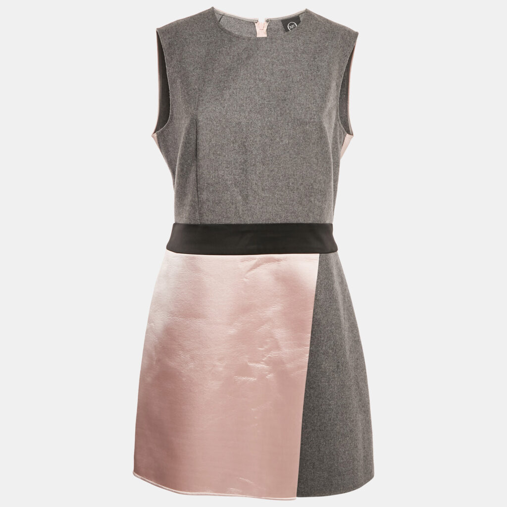 Alexander McQueen Grey/Pink Wool Blend and Satin Sleeveless Mini Dress M Alexander McQueen Grey/Pink Wool Blend and Satin Sleeveless Mini Dress M