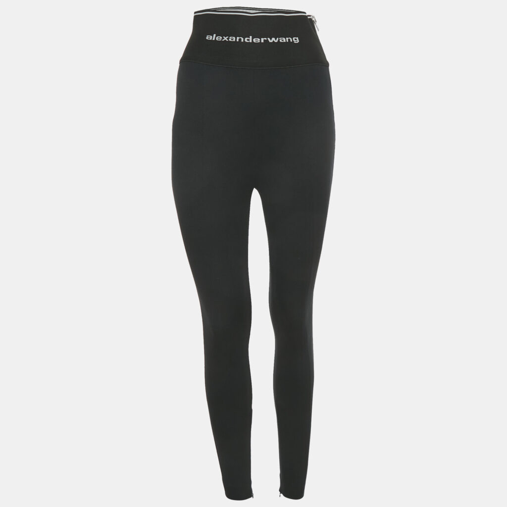 Alexander Wang Black Knit Logo Waist Detail Pants S