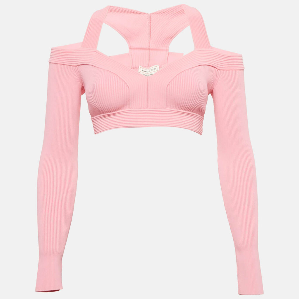Alexander McQueen Pink Rib Knit Crop Top XS