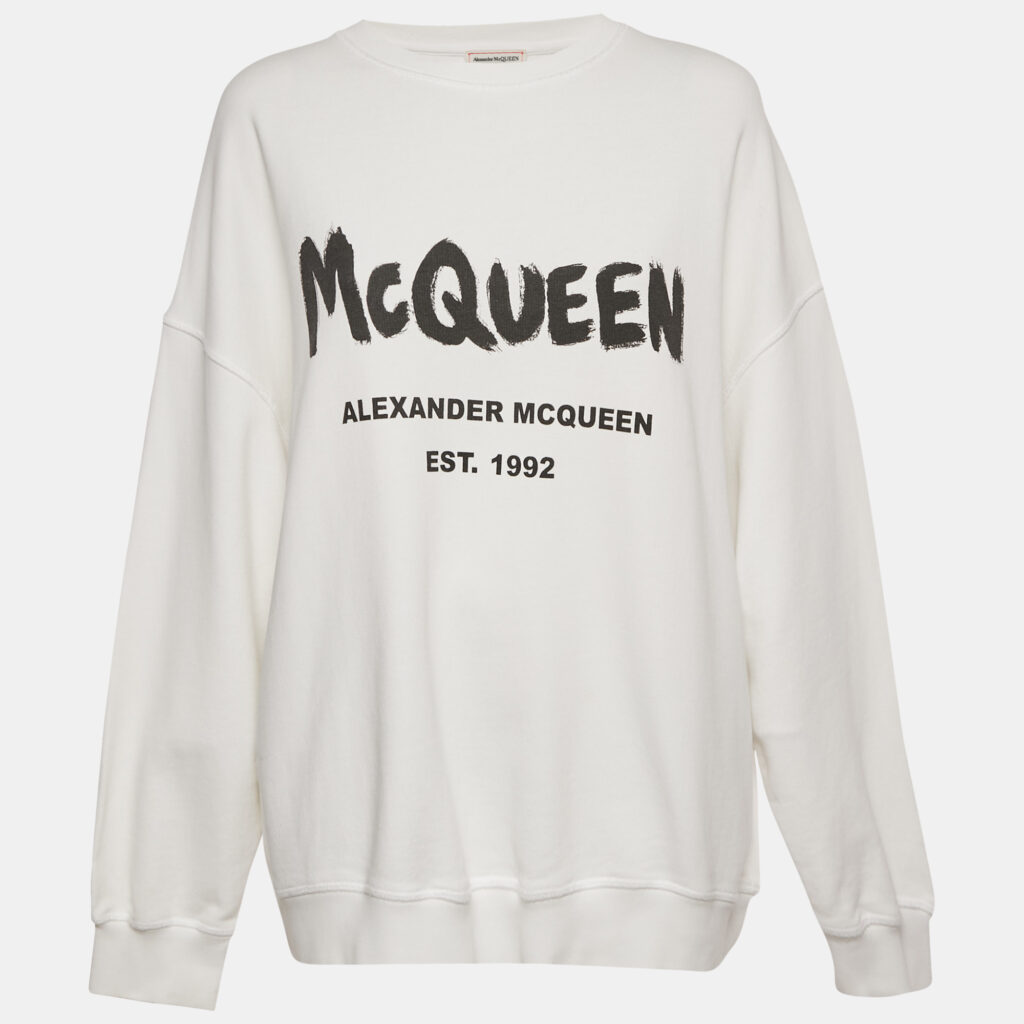 Alexander McQueen White Logo Print Cotton Sweatshirt L Alexander McQueen White Logo Print Cotton Sweatshirt L