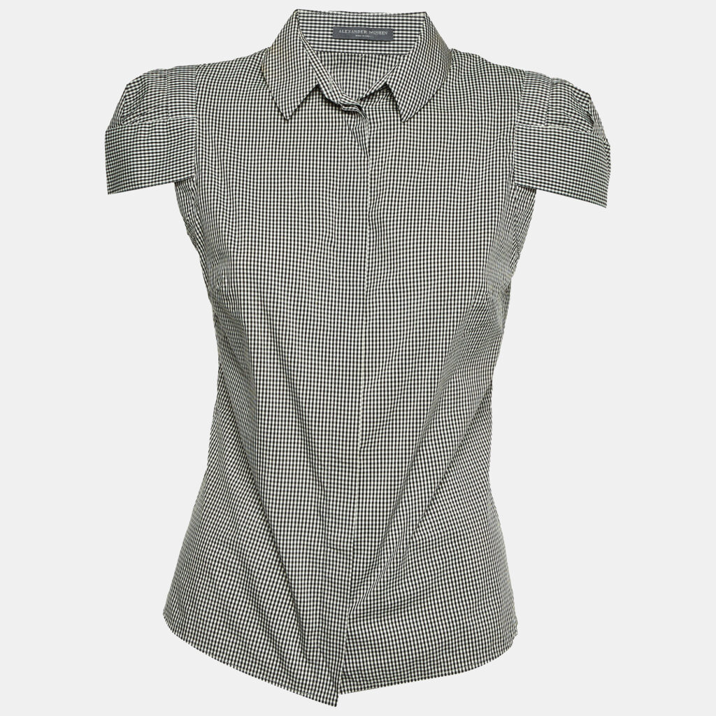 Alexander McQueen Black & White Gingham Print Cotton Blend Shirt S