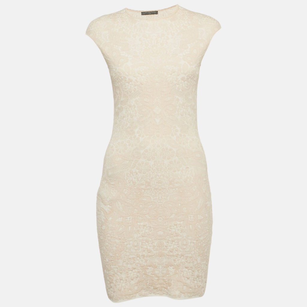 Alexander McQueen Pink Jacquard Knit Mini Bodycon Dress XS