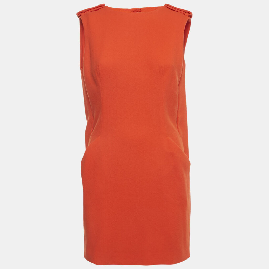 Alexander McQueen Orange Wool Crepe Back Open Shift Dress S Alexander McQueen Orange Wool Crepe Back Open Shift Dress S