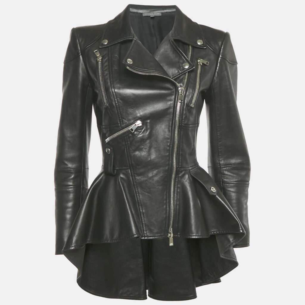 Alexander McQueen Black High Low Peplum Leather Jacket M Alexander McQueen Black High Low Peplum Leather Jacket M