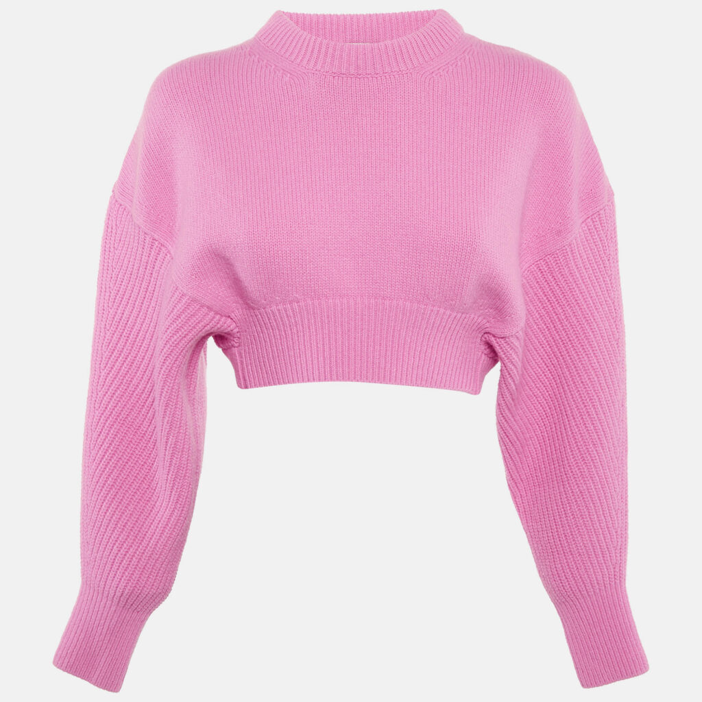 Alexander McQueen Pink Wool Mock Neck Detail Crop Sweater XS Alexander McQueen Pink Wool Mock Neck Detail Crop Sweater XS
