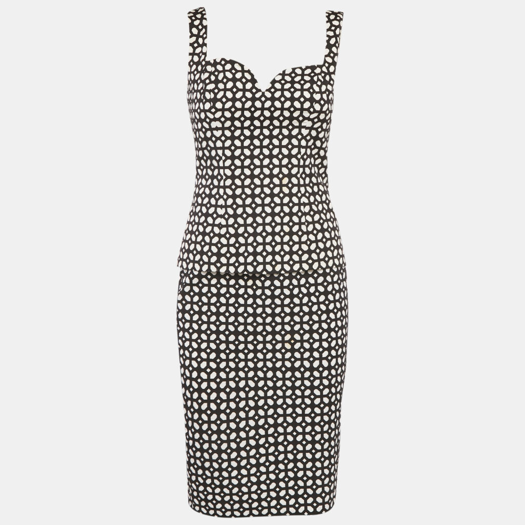 Alexander McQueen Black /White Patterned Cotton Top & Skirt Set S