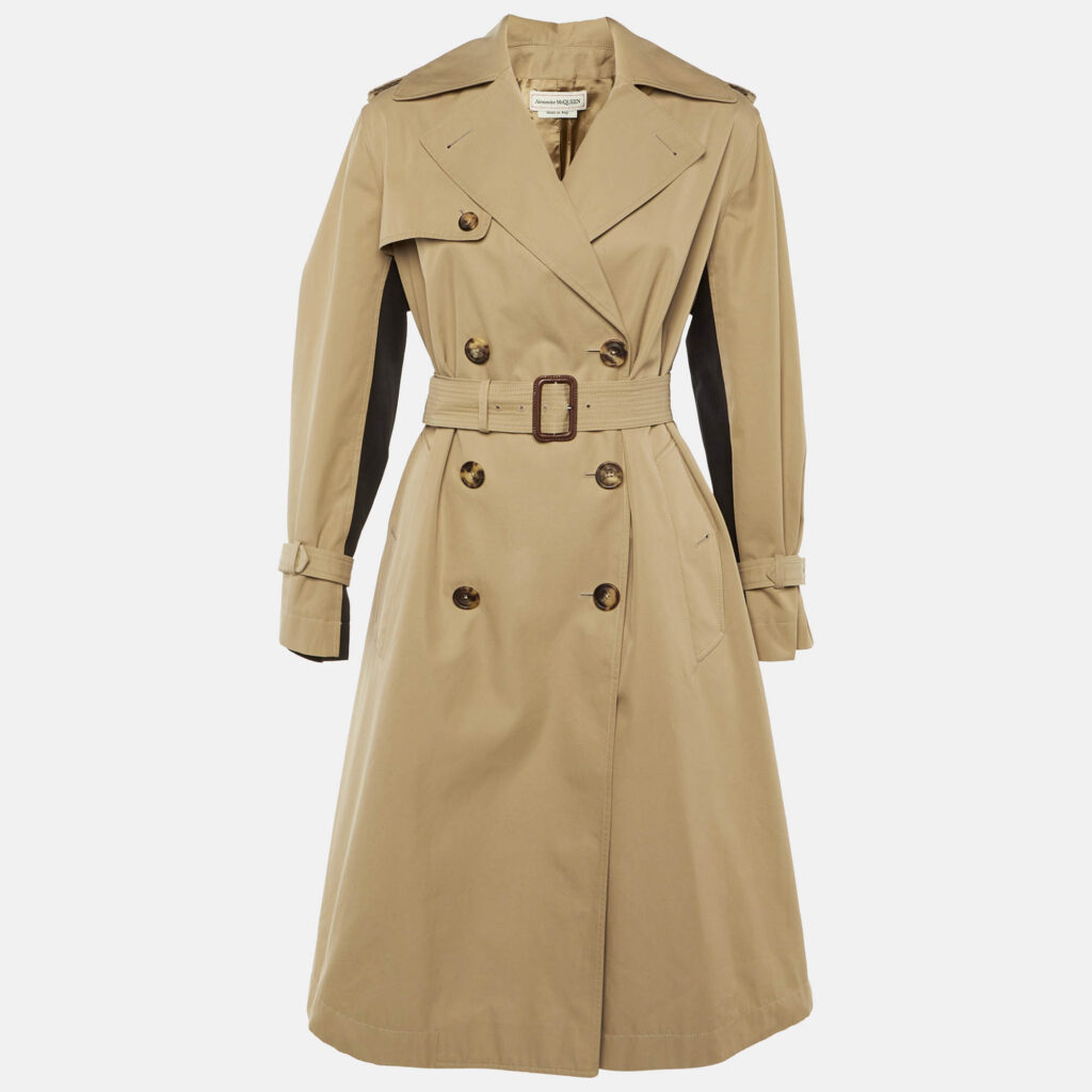 Alexander McQueen Beige Logo Print Cotton Trench Coat S Alexander McQueen Beige Logo Print Cotton Trench Coat S