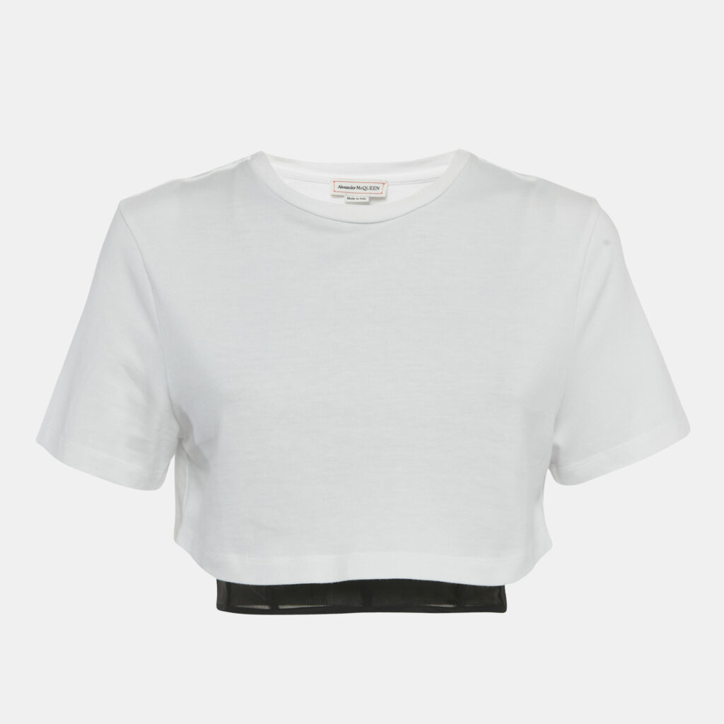 Alexander McQueen White Cotton Knit & Black Corset Inset Top S Alexander McQueen White Cotton Knit & Black Corset Inset Top S