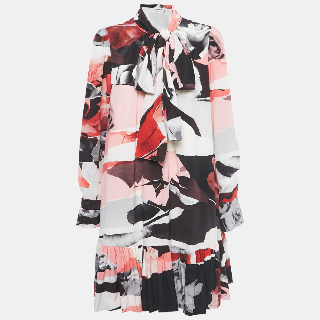 Alexander McQueen Pink Printed Silk Flared Hem Short Dress M Alexander McQueen Pink Printed Silk Flared Hem Short Dress M