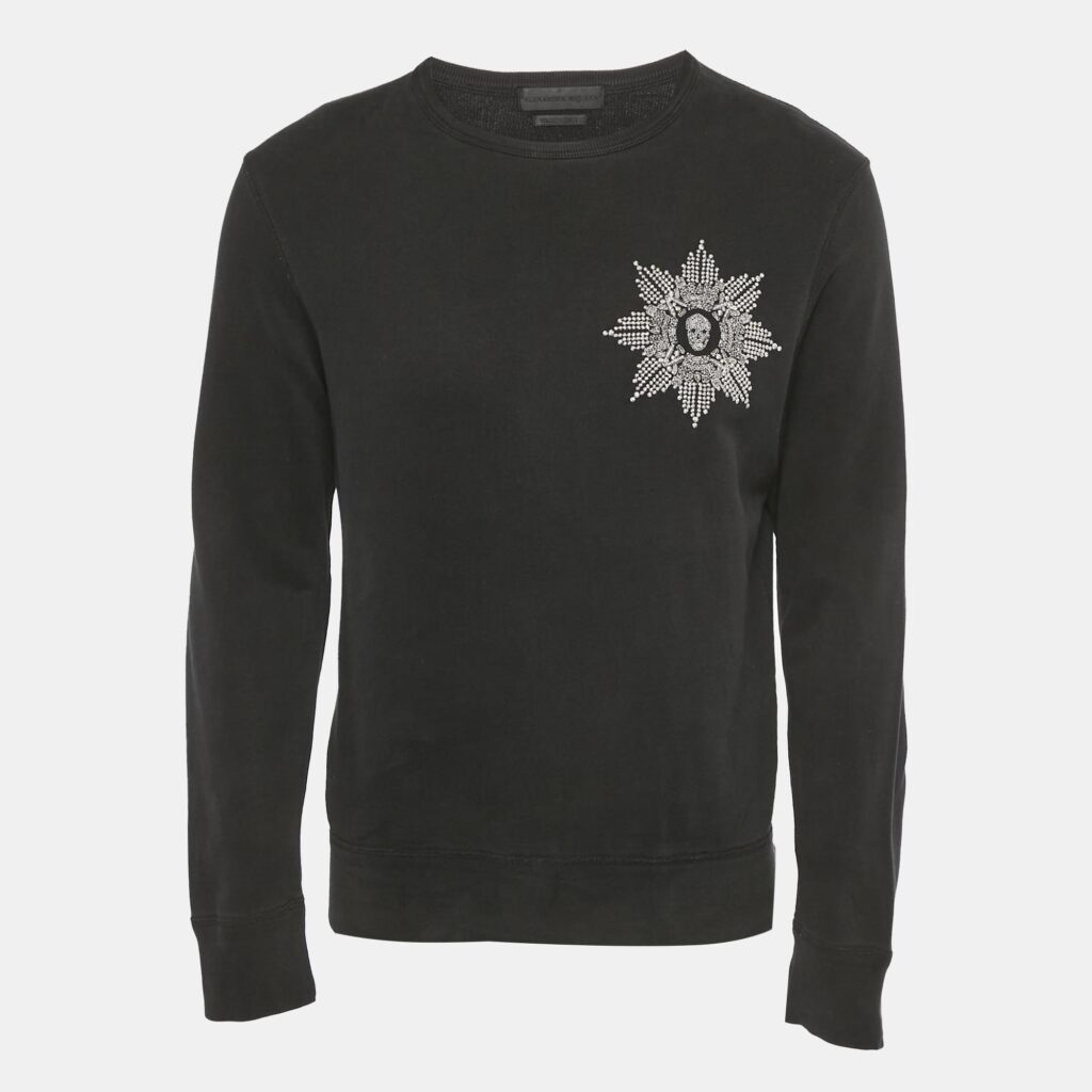 luxury-women-alexander-mcqueen-used-clothes-p1224722-001-1.jpg Alexander McQueen Black Embroidered Cotton Crewneck Sweatshirt M