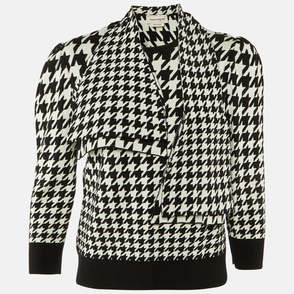 Alexander McQueen Monochrome Houndstooth Wool Tie Detail Jumper XL Alexander McQueen Monochrome Houndstooth Wool Tie Detail Jumper XL