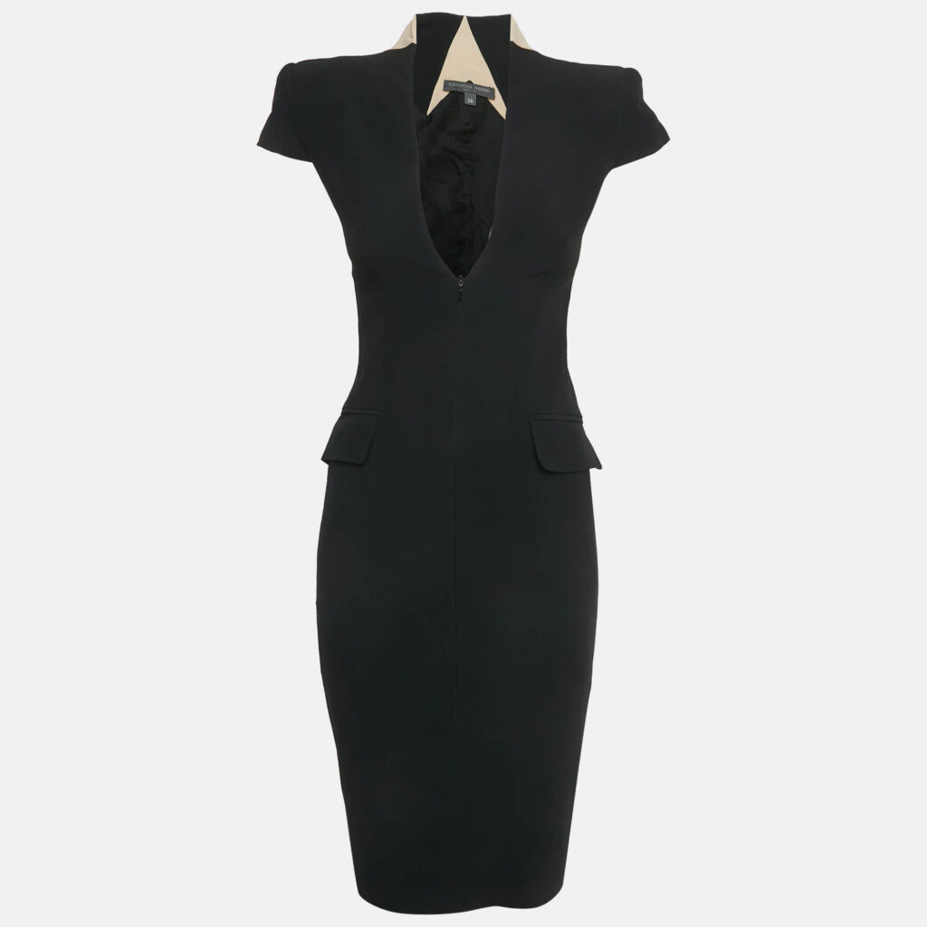 Alexander McQueen Black /Beige Crepe Zip -Up Midi Dress S Alexander McQueen Black /Beige Crepe Zip -Up Midi Dress S