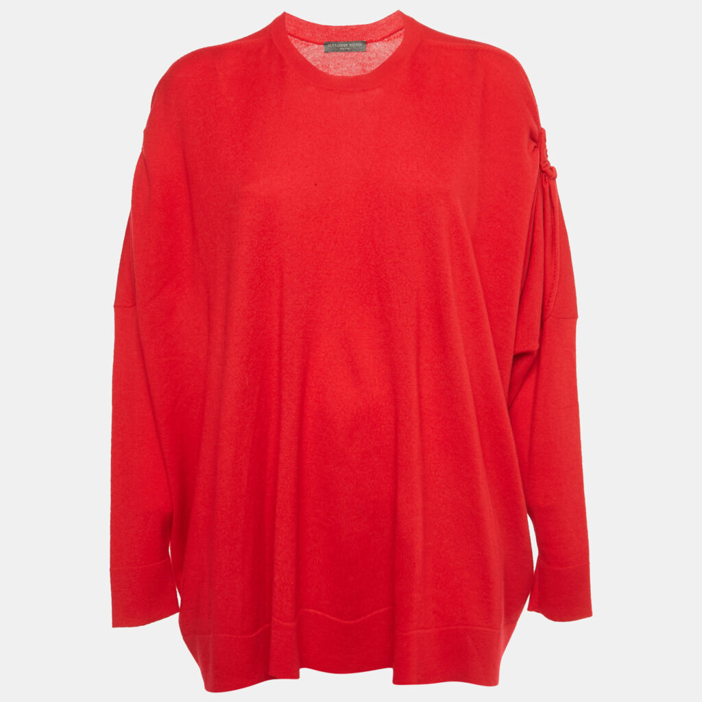 Alexander McQueen Red Wool Knit Ruche Sleeve Sweater S Alexander McQueen Red Wool Knit Ruche Sleeve Sweater S