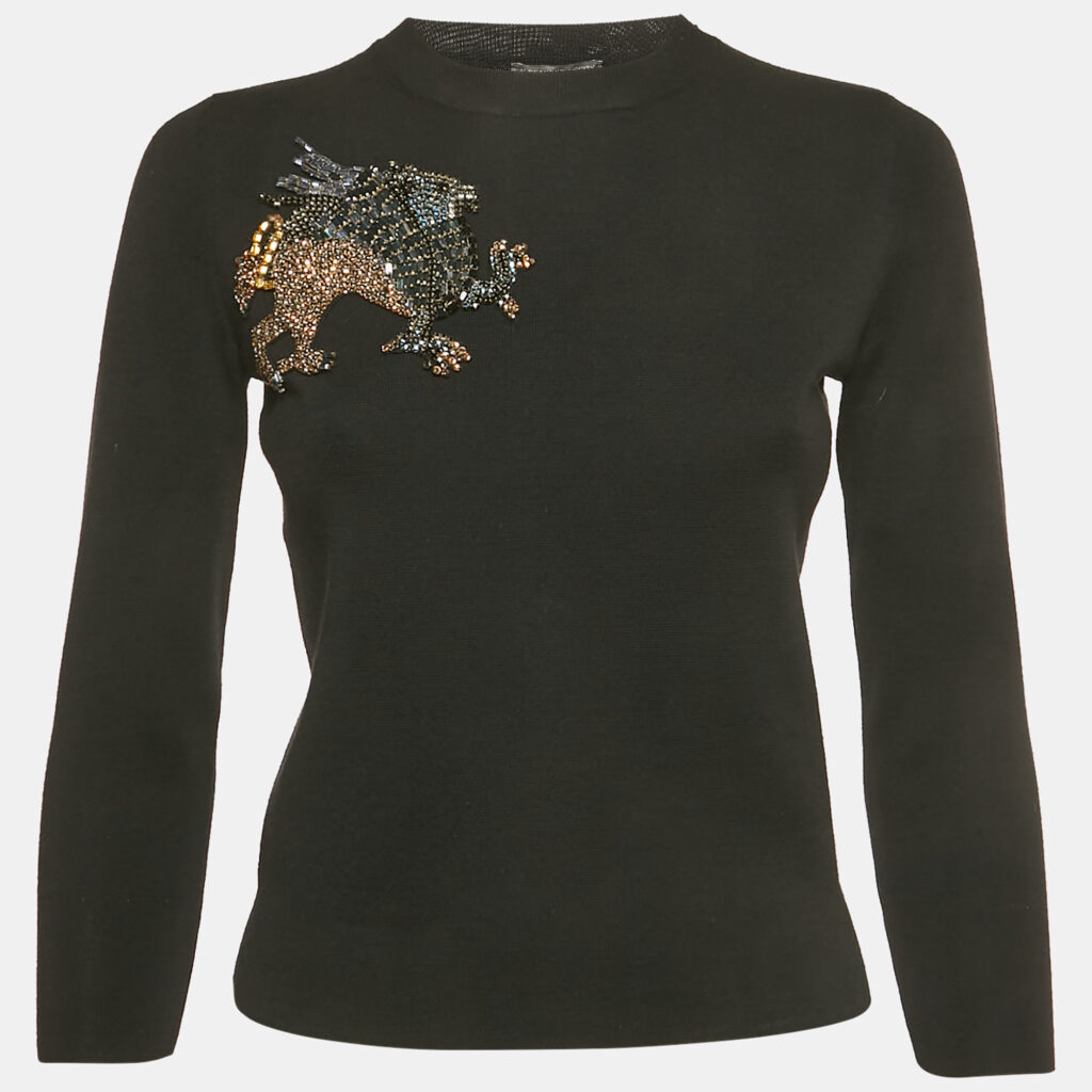 Alexander McQueen Black Mystical Rhinestones Embellished Wool Sweater M