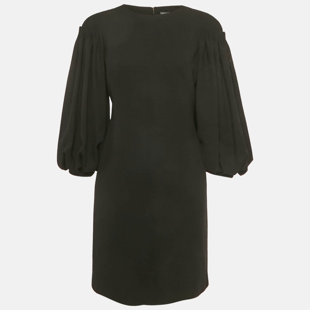 Alexander McQueen Black Wool Crepe Puff Sleeve Mini Dress M Alexander McQueen Black Wool Crepe Puff Sleeve Mini Dress M