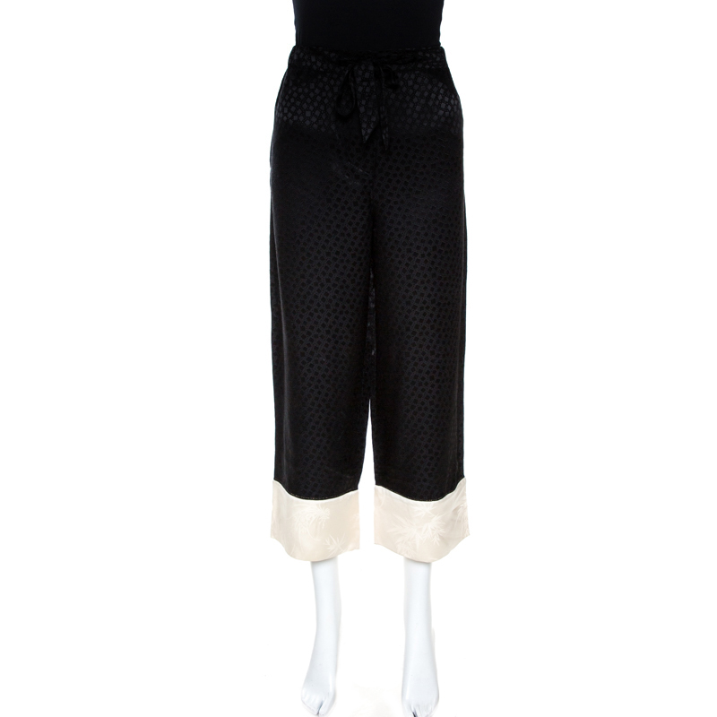 Alexander McQueen Black Silk Jacquard Contrast Hem Detail Pants M
