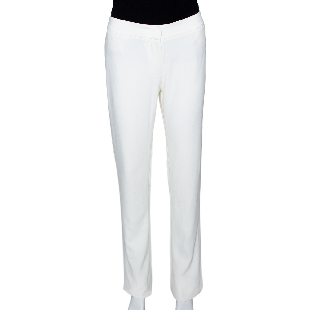 Alexander McQueen Cream Crepe Straight Leg Trousers M