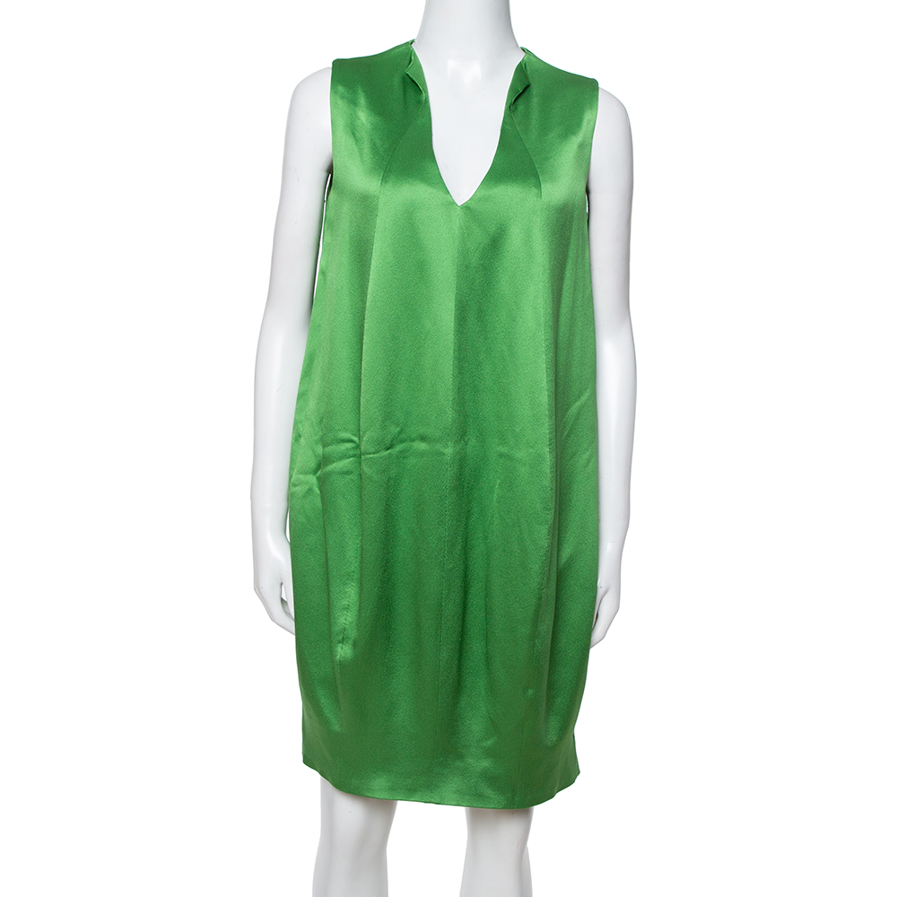 Alexander McQueen Green Silk Satin Sleeveless Shift Dress M Alexander McQueen Green Silk Satin Sleeveless Shift Dress M