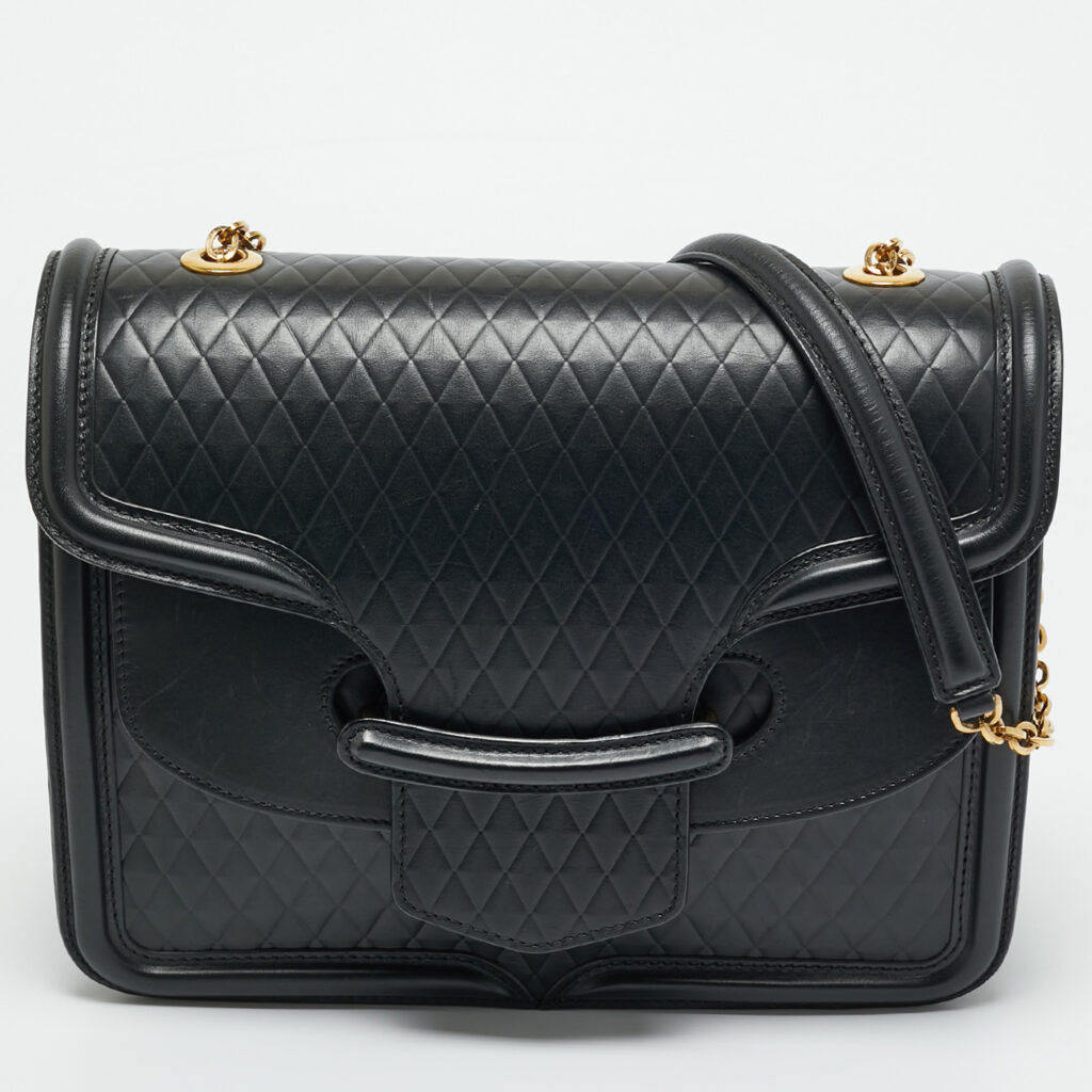 Alexander McQueen Black Diamond Embossed Leather Heroine Chain Shoulder Bag Alexander McQueen Black Diamond Embossed Leather Heroine Chain Shoulder Bag
