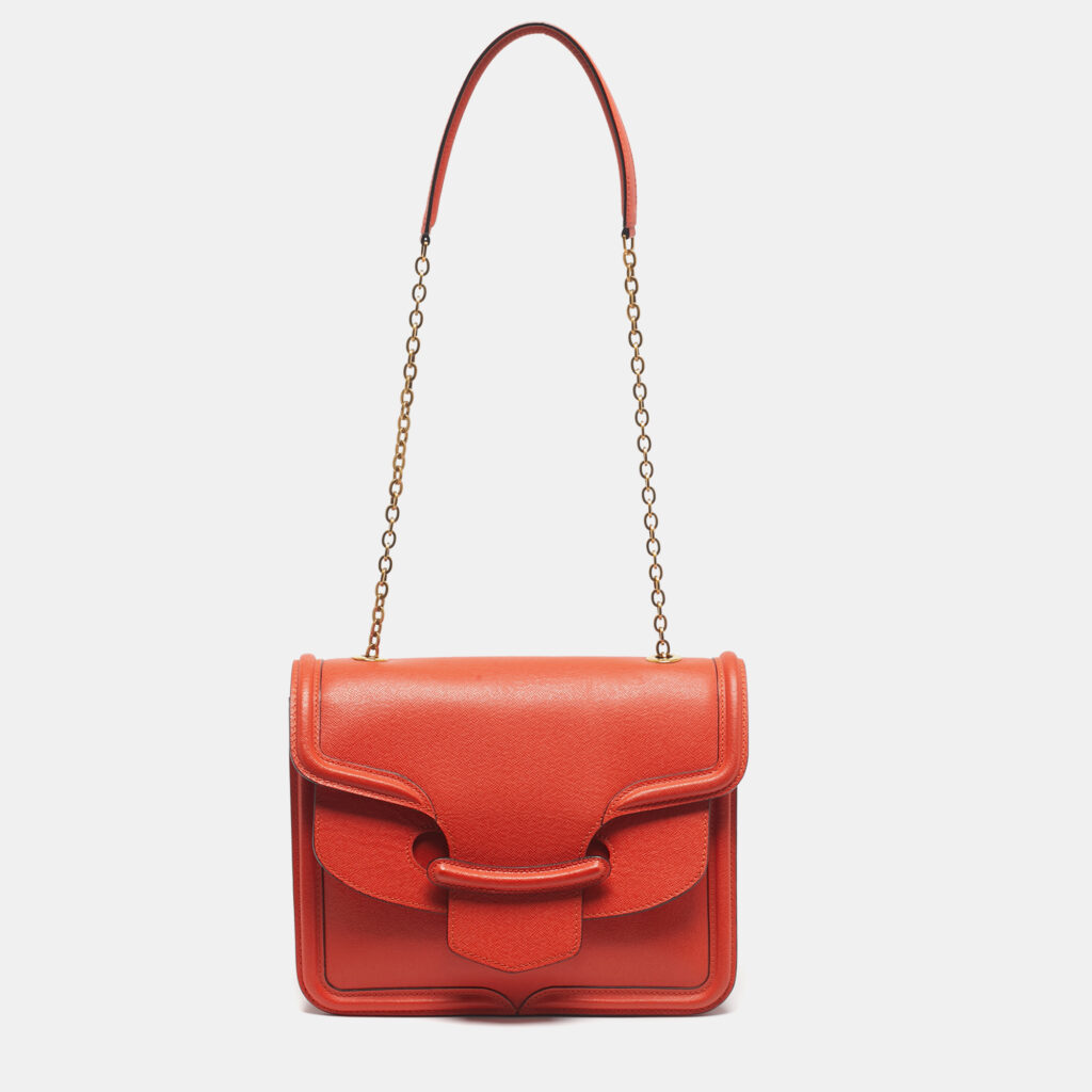 Alexander McQueen Orange Leather Heroine Chain Shoulder Bag