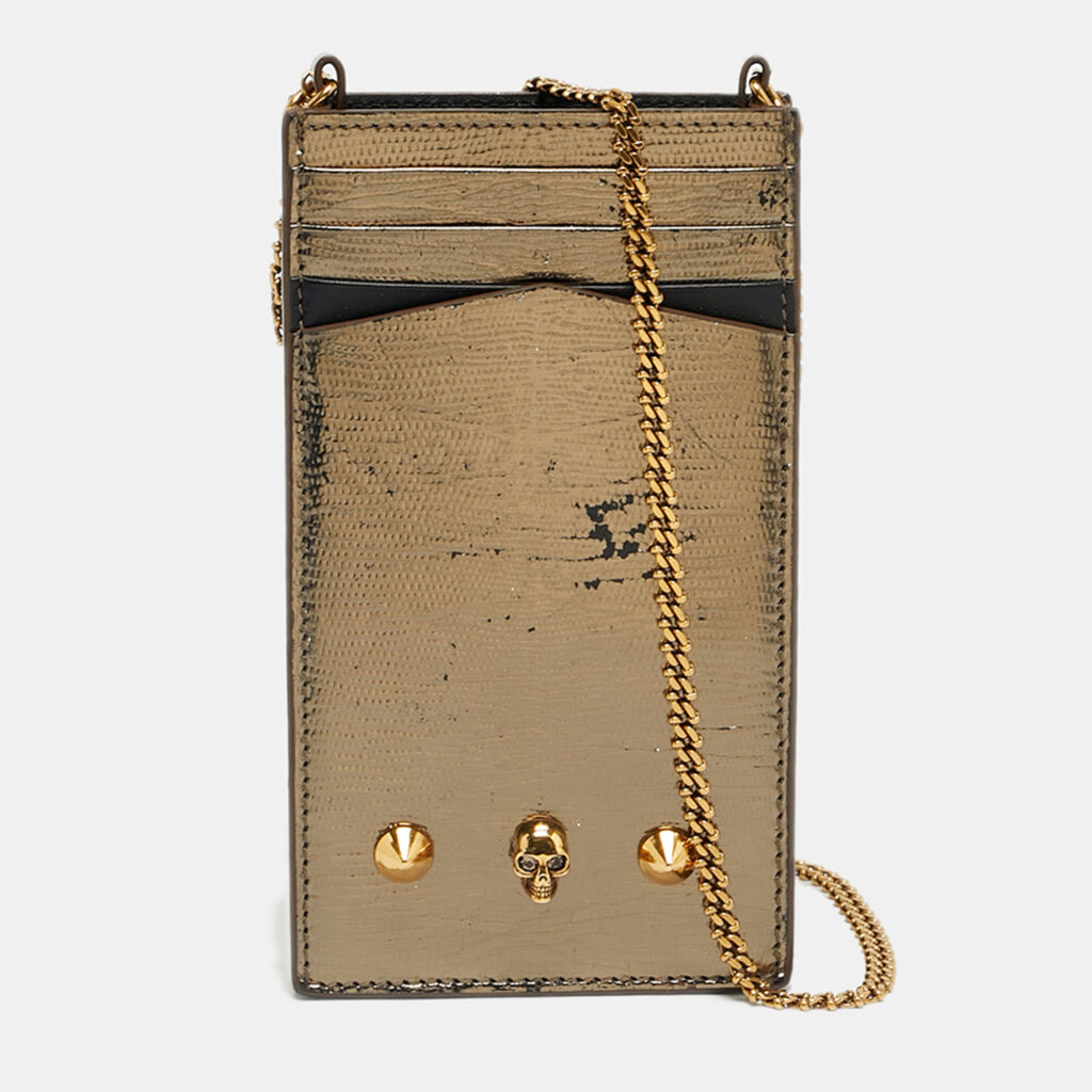 Alexander McQueen Metallic Leather Skull Phone Crossbody Bag Alexander McQueen Metallic Leather Skull Phone Crossbody Bag