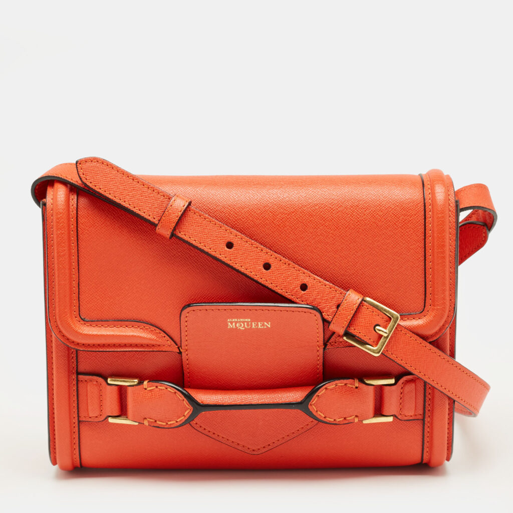 Alexander McQueen Orange Leather Heroine Flap Shoulder Bag