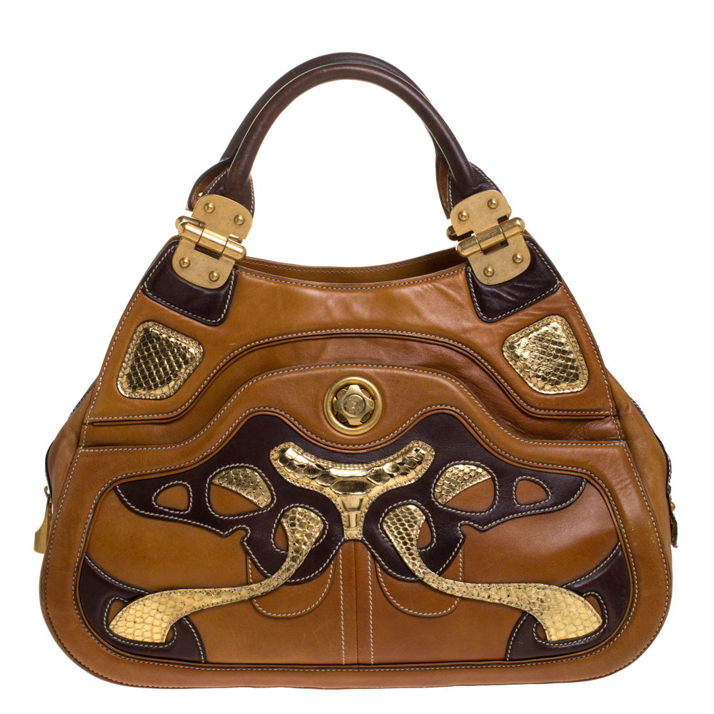 Alexander McQueen Paisley Leather and Snakeskin Hinge Turn Lock Satchel Alexander McQueen Paisley Leather and Snakeskin Hinge Turn Lock Satchel