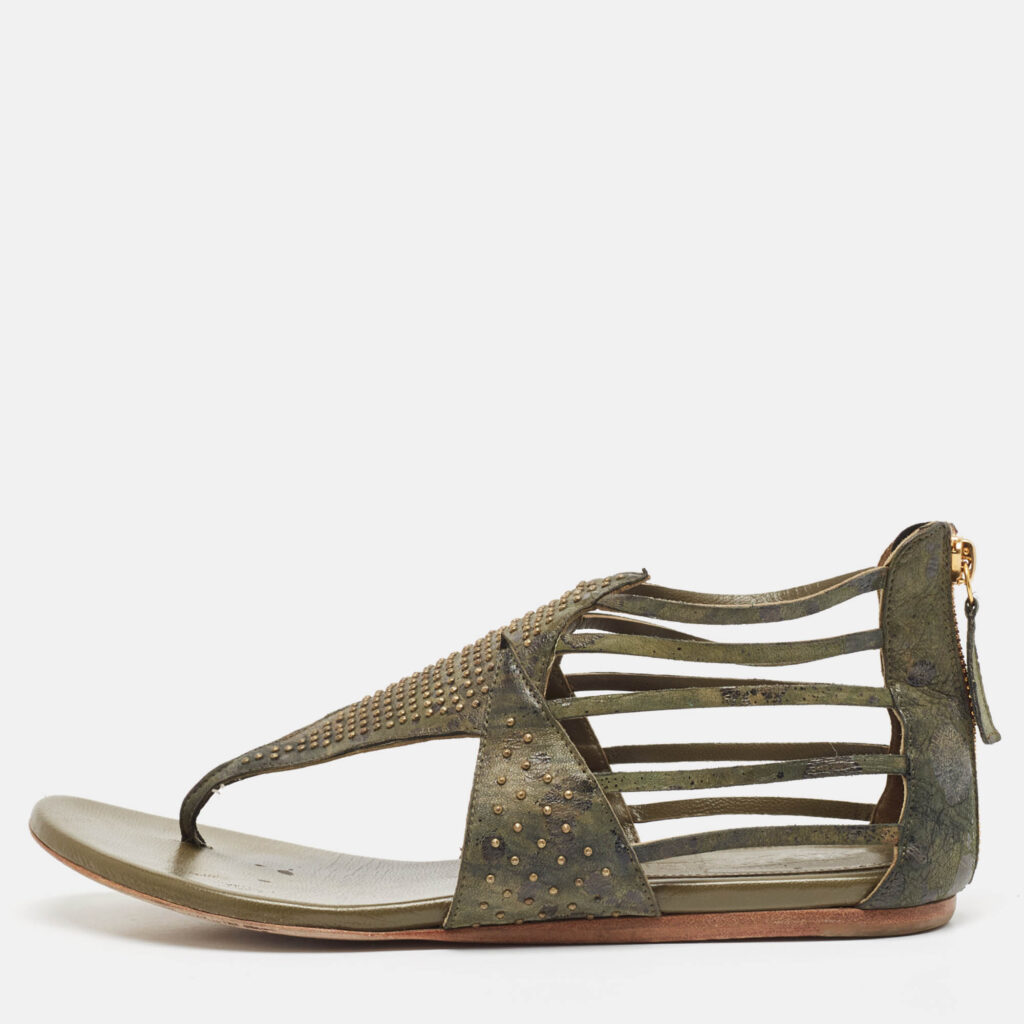 Alexander McQueen Green Leather Flat Sandals Size 38 Alexander McQueen Green Leather Flat Sandals Size 38
