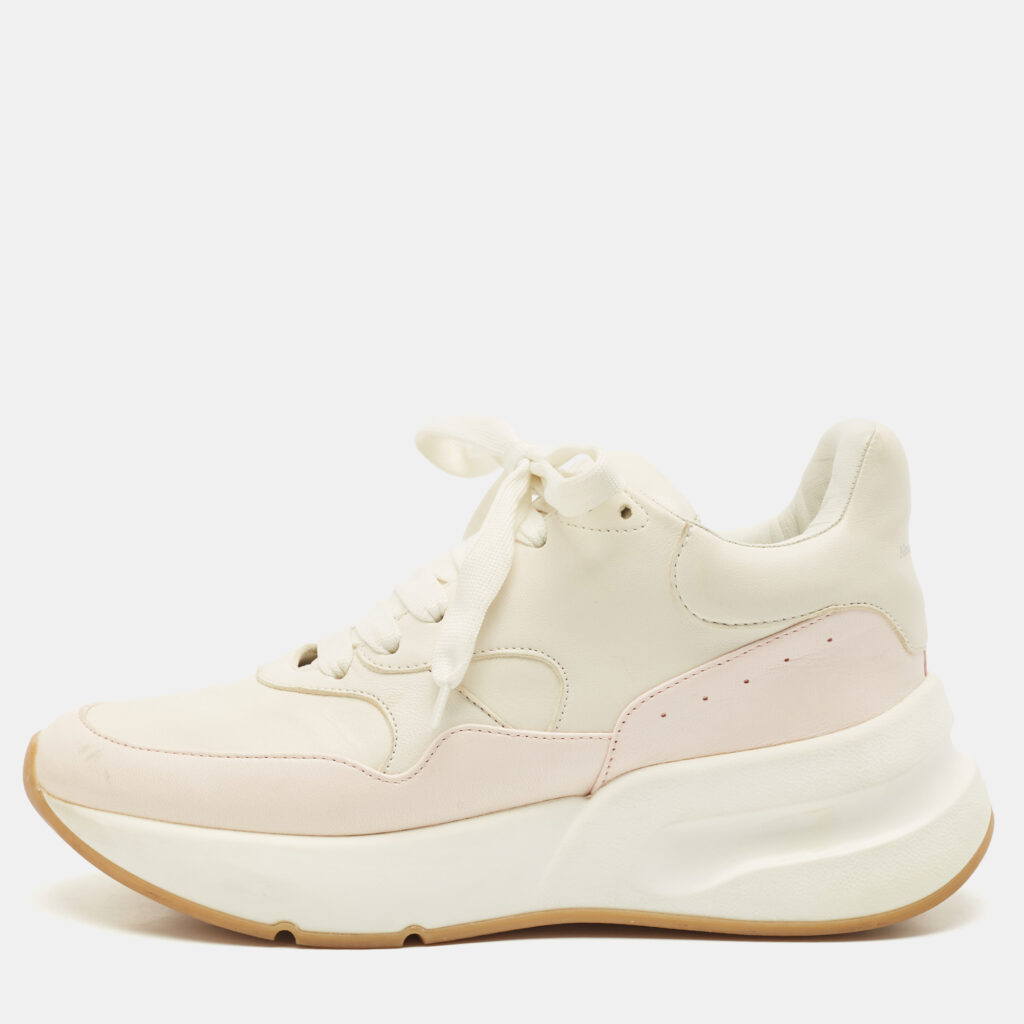 luxury-women-alexander-mcqueen-used-shoes-p1144396-001-1.jpg Alexander McQueen White/Pink Leather Chunky Sneakers Size 38