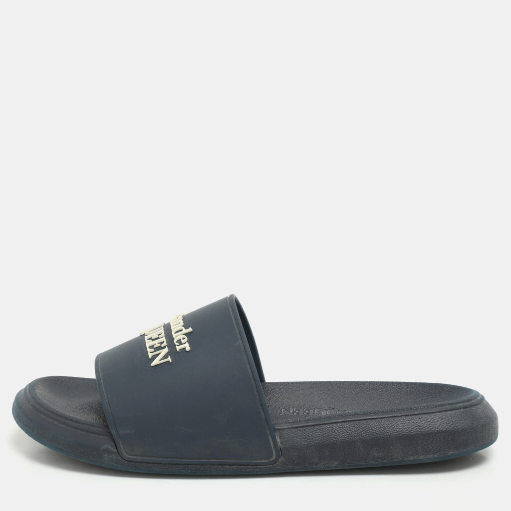 Alexander McQueen Navy Blue Rubber Flat Slides Size 37 Alexander McQueen Navy Blue Rubber Flat Slides Size 37