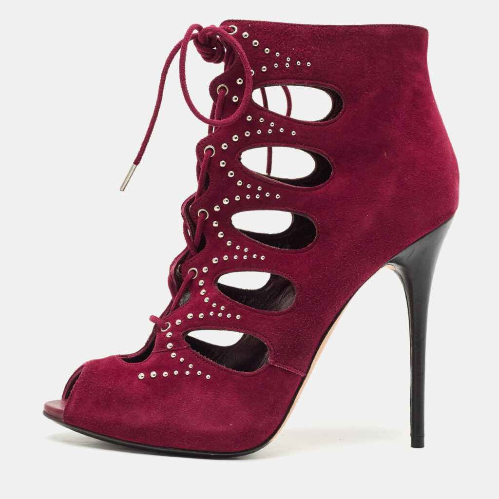 Alexander McQueen Burgundy Cut Out Suede Studded Ankle Booties Size 38 Alexander McQueen Burgundy Cut Out Suede Studded Ankle Booties Size 38