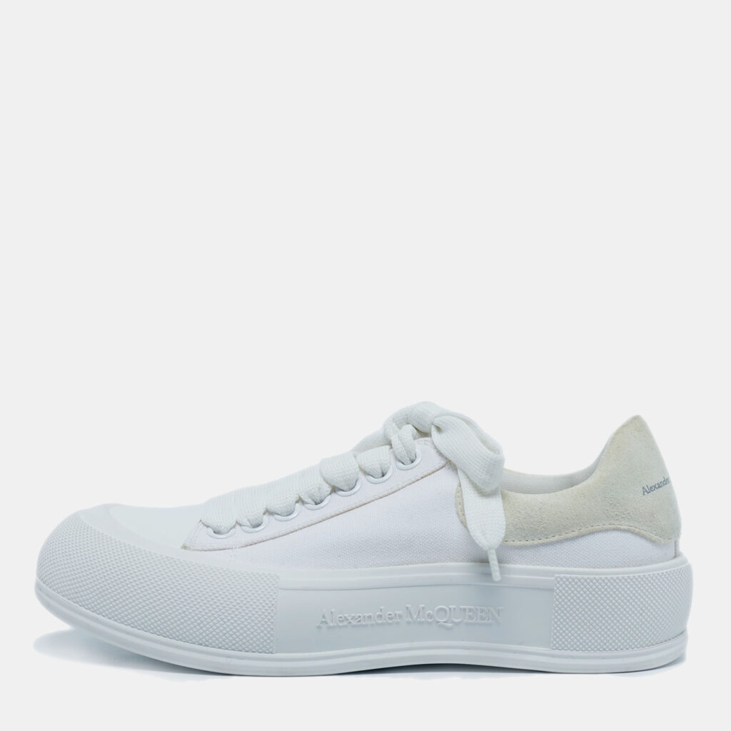 Alexander McQueen White Canvas and Suede Deck Plimsoll Lace Up Sneakers Size 38