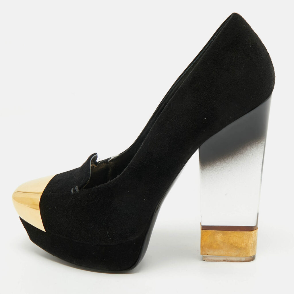 Alexander McQueen Black Suede Plexi Heel Platform Pumps Size 40