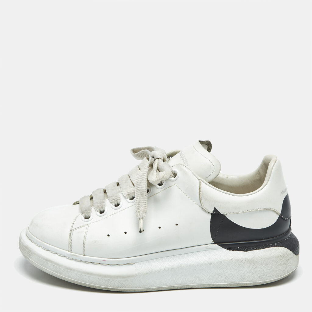 Alexander McQueen White/Black Leather Oversized Sneakers Size 38