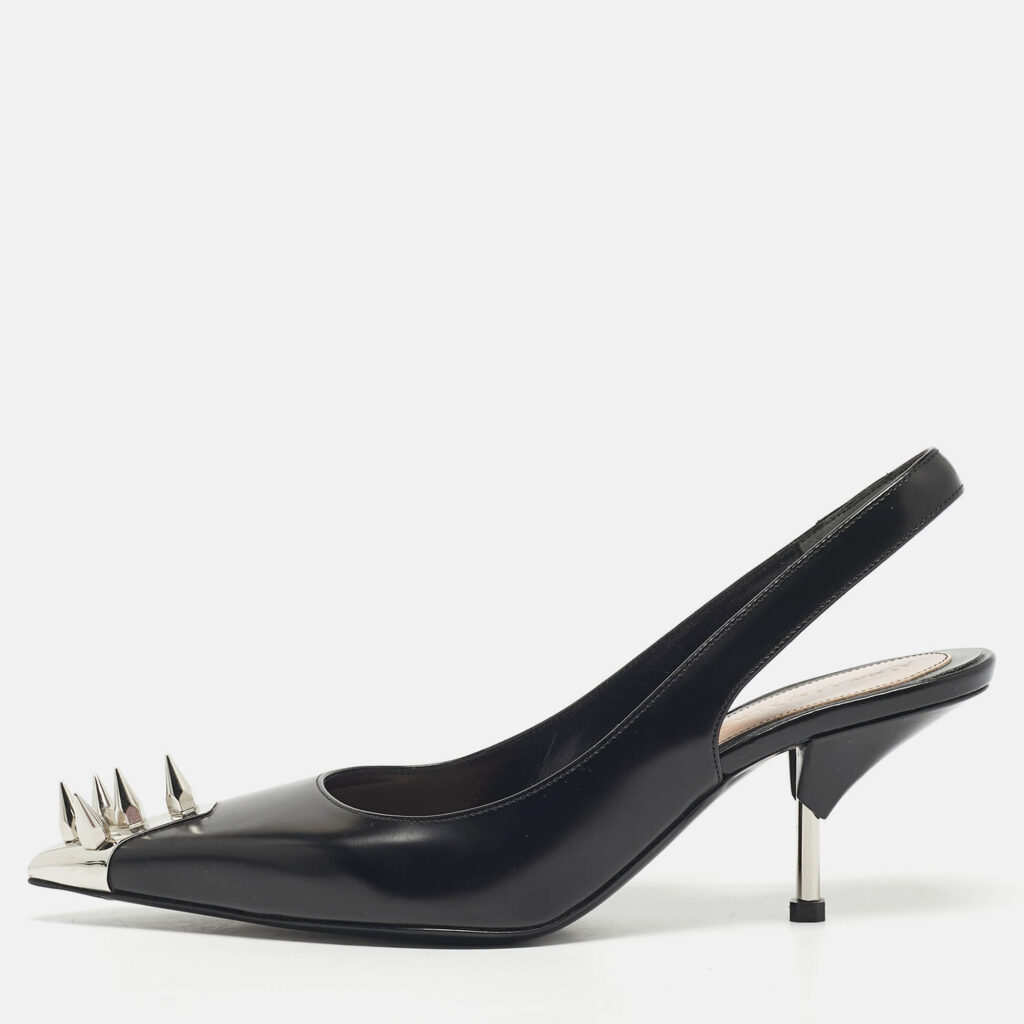 Alexander McQueen Black Leather Punk Spike Slingback Pumps Size 38 Alexander McQueen Black Leather Punk Spike Slingback Pumps Size 38