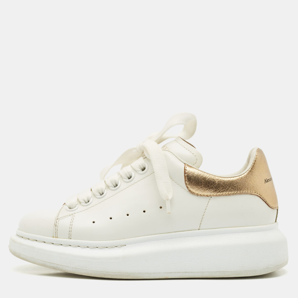 Alexander McQueen White/Gold Leather Oversized Sneakers Size 35.5 Alexander McQueen White/Gold Leather Oversized Sneakers Size 35.5