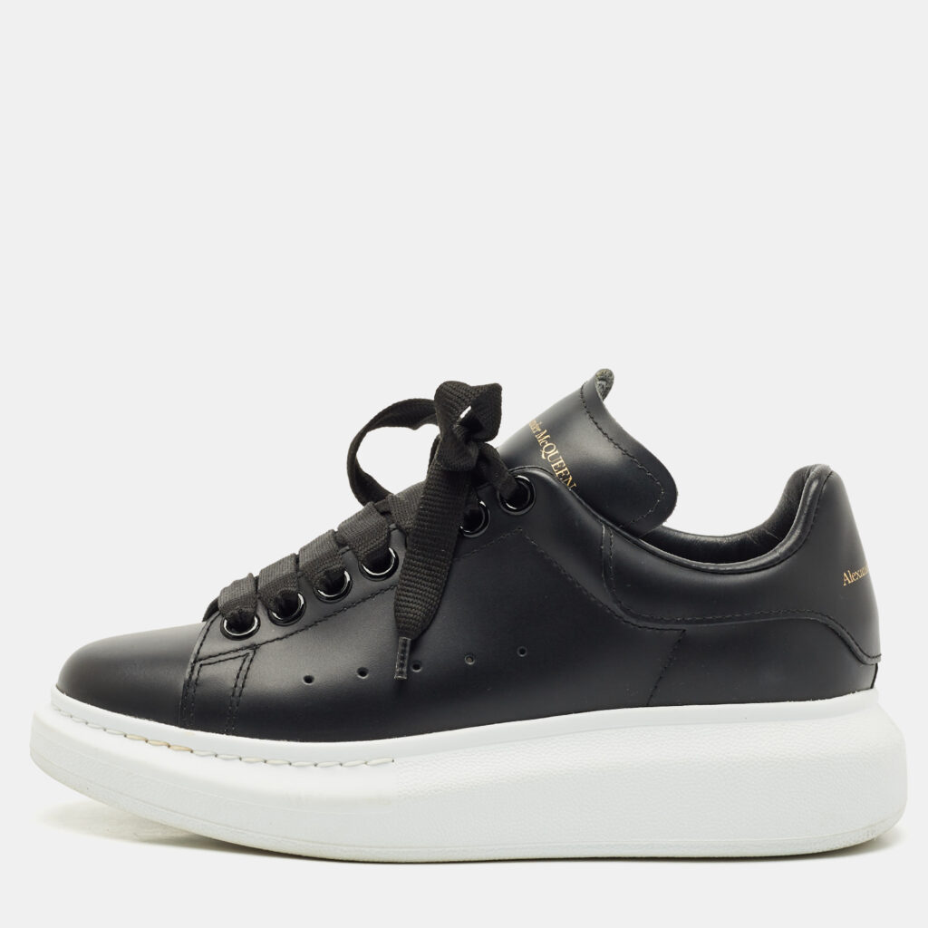 Alexander McQueen Black Leather Oversized Low Top Sneakers Size 35.5